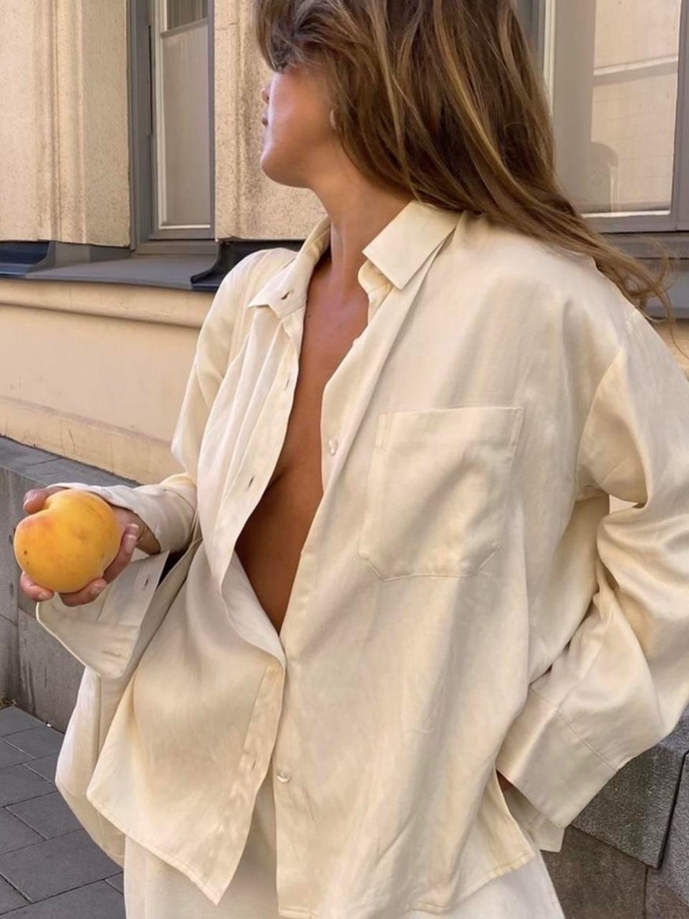 Djerf Avenue Cream Oversized Button-Down Shirt